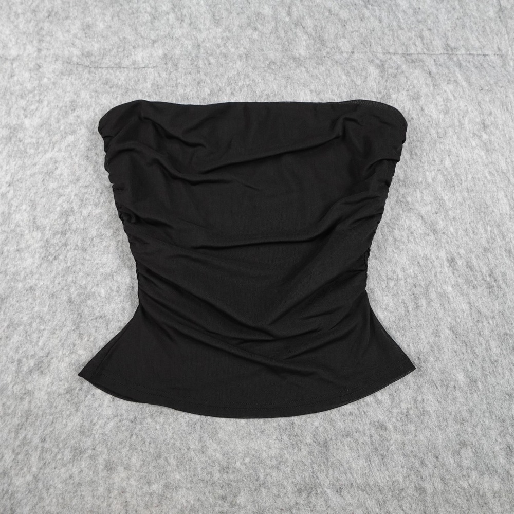 Tiger Mist Top Women Extra Small Black Ruched Strapless Tube Bodycon Y2K 90s